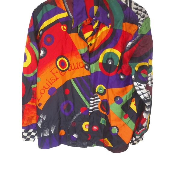 Vintage Louis Feraud Graphic Psychedelic Colorful Silk Blouse Shirt Size 10 - Picture 3 of 9